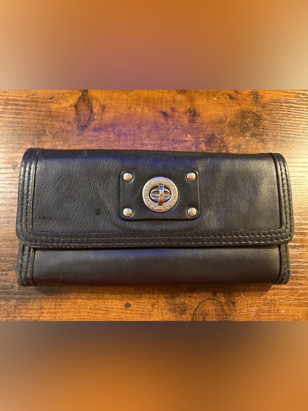 Marc by Marc Jacobs Black Leather Men's Wallet with Silver-Tone Turnlock